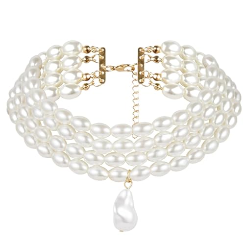 CHICMARK Mehrfach Synthetische Perlenkette Verstellbare Kette mit Tropfen Anhänger Damen Vintage Halskette Stil von CHICMARK