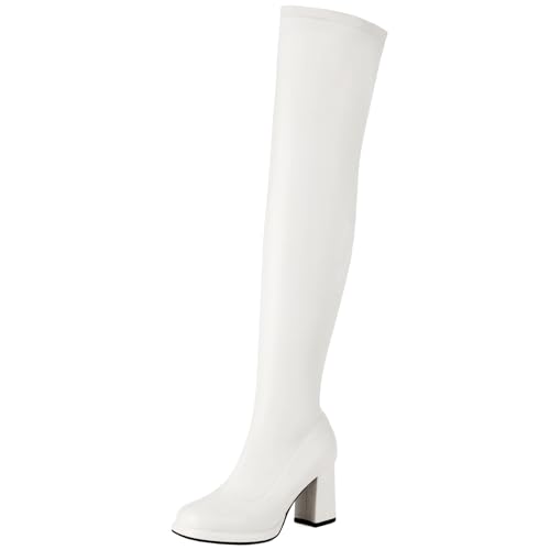 CHICMARK Sexy Rugged Stylische Overknee-Stiefel mit Spitzer Zehenpartie für Damen (Weiß, 39 EU) von CHICMARK