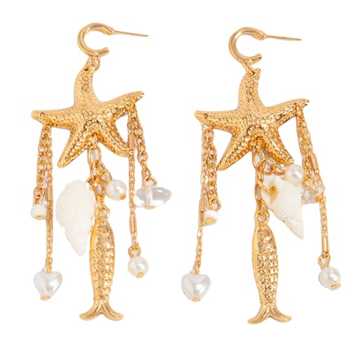 CHICMARK Starfish & Ocean Earrings Drapierte Ohrringe für Damen für den Sommerurlaub (Golden5) von CHICMARK