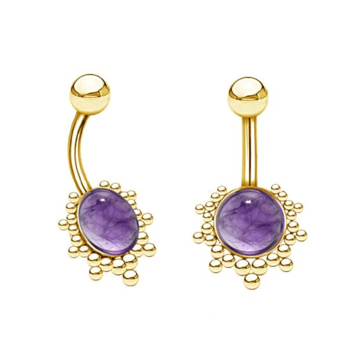 CHICNET Bauchnabelpiercing aus Edelstahl in verschiedenen Farbvariationen ? Eleganter 316L Steel Navel Bar für Damen Gold & Amethyst von CHICNET