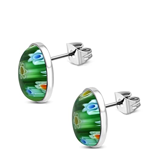 CHICNET Chirurgenstahl Ohrstecker Edelstahl Ohrstecker Muranoglas grün oval 16mm Blumen blau bunt Damen große Ohrringe Murano Glas Ohr Schmuck Blümchen bunt CHICNET Chirurgenstahl Ohrstecker Edelstahl Ohrstecker Muranoglas grün oval 16mm Blumen blau bunt Damen große Ohrringe Murano Glas Ohr Schmuck Blümchen bunt von CHICNET