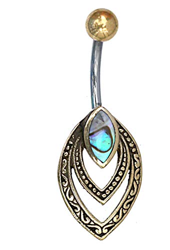 CHICNET Damen Herren Bauchnabel Bananen Piercing Nabelpiercing aus Edelstahl und Brass, Gold Silber, Stab 1.6 x 10mm, Stein oder Muschel Inlay, Doppelmandel CHICNET Damen Herren Bauchnabel Bananen Piercing Nabelpiercing aus Edelstahl und Brass, Gold Silber, Stab 1.6 x 10mm, Stein oder Muschel Inlay, Doppelmandel von CHICNET