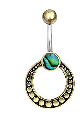 CHICNET Damen Herren Bauchnabel Bananen Piercing Nabelpiercing aus Edelstahl und Brass, Gold Silber, Stab 1.6 x 10mm, Stein oder Muschel Inlay, Punkte Ring CHICNET Damen Herren Bauchnabel Bananen Piercing Nabelpiercing aus Edelstahl und Brass, Gold Silber, Stab 1.6 x 10mm, Stein oder Muschel Inlay, Punkte Ring von CHICNET