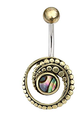 CHICNET Damen Herren Bauchnabel Bananen Piercing Nabelpiercing aus Edelstahl und Brass, Gold Silber, Stab 1.6 x 10mm, Stein oder Muschel Inlay, Punkte Spirale von CHICNET