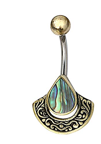 CHICNET Damen Herren Bauchnabel Bananen Piercing Nabelpiercing aus Edelstahl und Brass, Gold Silber, Stab 1.6 x 10mm, Stein oder Muschel Träne Inlay, Bogen Paua CHICNET Damen Herren Bauchnabel Bananen Piercing Nabelpiercing aus Edelstahl und Brass, Gold Silber, Stab 1.6 x 10mm, Stein oder Muschel Träne Inlay, Bogen Paua von CHICNET