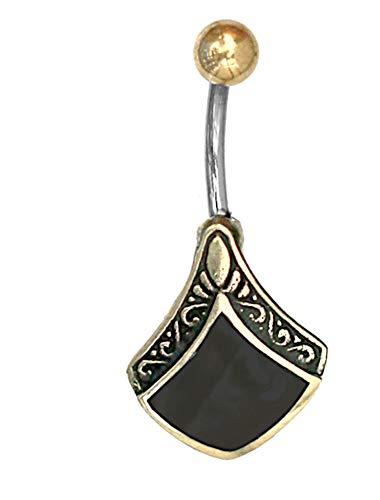 CHICNET Damen Herren Bauchnabel Bananen Piercing Nabelpiercing aus Edelstahl und Brass, Gold Silber, Stab 1.6 x 11mm, Stein oder Muschel Inlay, Raute abgerundet verziert Onyx CHICNET Damen Herren Bauchnabel Bananen Piercing Nabelpiercing aus Edelstahl und Brass, Gold Silber, Stab 1.6 x 11mm, Stein oder Muschel Inlay, Raute abgerundet verziert Onyx von CHICNET