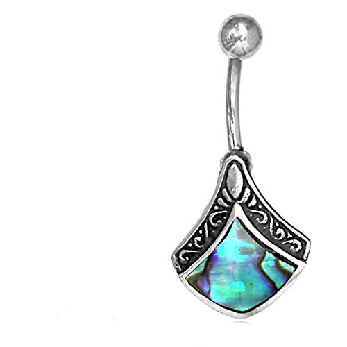 CHICNET Damen Herren Bauchnabel Bananen Piercing Nabelpiercing aus Edelstahl und Silber, Stab 1.6 x 9mm, Stein oder Muschel Inlay, Raute abgerundet verziert Paua CHICNET Damen Herren Bauchnabel Bananen Piercing Nabelpiercing aus Edelstahl und Silber, Stab 1.6 x 9mm, Stein oder Muschel Inlay, Raute abgerundet verziert Paua von CHICNET