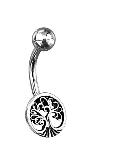 CHICNET Damen Herren Bauchnabelpiercing Nabel Bauch Bananen Piercing Curved Barbell aus Edelstahl 925 Sterlingsilber Stein, Stab 1.6x9mm, Baum Blume des Lebens Bögen Baum des Lebens von CHICNET