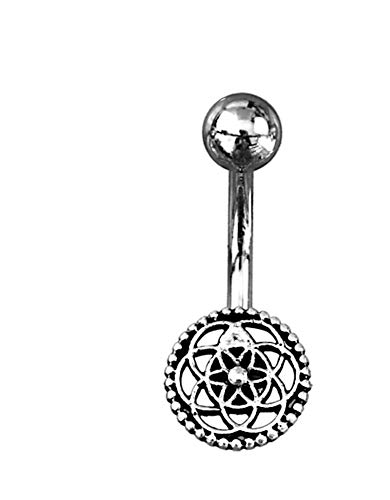 CHICNET Damen Herren Bauchnabelpiercing Nabel Bauch Bananen Piercing Curved Barbell aus Edelstahl 925 Sterlingsilber Stein, Stab 1.6x9mm, Baum Blume des Lebens Bögen Blume des Lebens von CHICNET