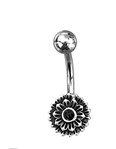 CHICNET Damen Herren Bauchnabelpiercing Nabel Bauch Bananen Piercing Curved Barbell aus Edelstahl 925 Sterlingsilber Stein, Stab 1.6x9mm, Baum Blume des Lebens Bögen Dalie Onyx von CHICNET