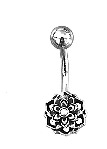 CHICNET Damen Herren Bauchnabelpiercing Nabel Bauch Bananen Piercing Curved Barbell aus Edelstahl 925 Sterlingsilber Stein, Stab 1.6x9mm, Baum Blume des Lebens Bögen Dalie von CHICNET