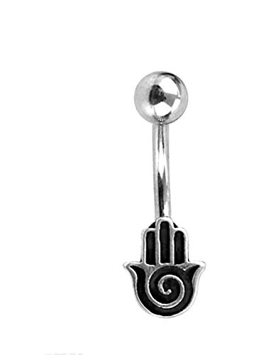 CHICNET Damen Herren Bauchnabelpiercing Nabel Bauch Bananen Piercing Curved Barbell aus Edelstahl 925 Sterlingsilber Stein, Stab 1.6x9mm, Baum Blume des Lebens Bögen Hand der Fatima von CHICNET