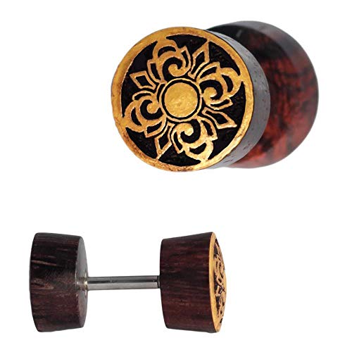 CHICNET Damen Herren Fake Plug Piercing Ohr aus Sonoholz Holz und Edelstahl, Motive Gold, Blume Buddha Ankh Baum des Lebens Mandala Ornament Pentagramm Triskele CHICNET Damen Herren Fake Plug Piercing Ohr aus Sonoholz Holz und Edelstahl, Motive Gold, Blume Buddha Ankh Baum des Lebens Mandala Ornament Pentagramm Triskele von CHICNET