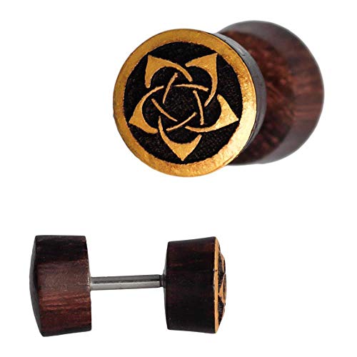 CHICNET Damen Herren Fake Plug Piercing Ohr aus Sonoholz Holz und Edelstahl, Motive Gold, Blume Buddha Ankh Baum des Lebens Mandala Ornament Pentagramm Triskele von CHICNET