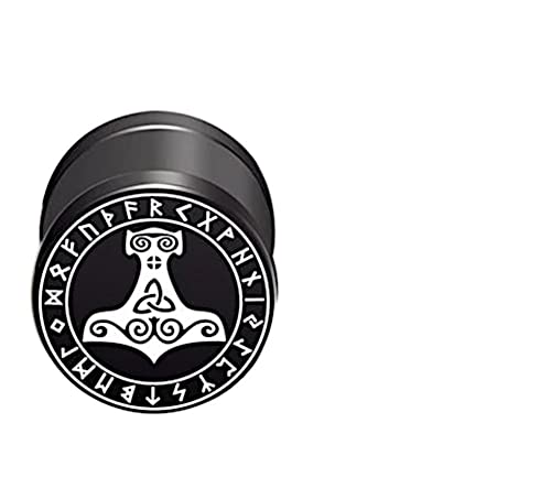 CHICNET Damen Herren Fake Plug Piercing Ohrstecker Ohrring aus Edelstahl in schwarz Silber, Schraubverschluss, 10mm rund, 6mm lang, 1.2mm Stift, Viking Celtic Nordic Thors Hammer CHICNET Damen Herren Fake Plug Piercing Ohrstecker Ohrring aus Edelstahl in schwarz Silber, Schraubverschluss, 10mm rund, 6mm lang, 1.2mm Stift, Viking Celtic Nordic Thors Hammer von CHICNET