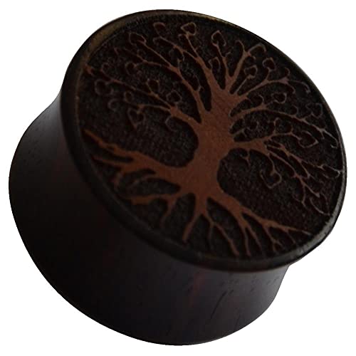 CHICNET Damen Herren Flesh Plug Tunnel Dehner Expander aus Sonoholz Holz in braun dunkelbraun, Baum des Lebens Gravur, double flared, 8mm-20mm, Weltenbaum Yggdrasil Tree of Life Lebensbaum 16 mm von CHICNET