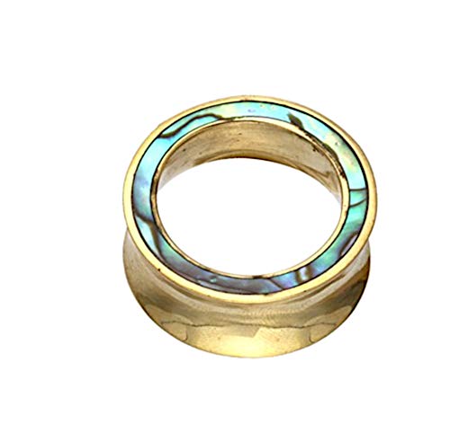 CHICNET Damen Herren Flesh Tunnel Plug Lobe Piercing Dehner Tragus aus Messing in Gold mit Paua Abalone Perlmutt Muschel Inlay, Rim, Double Flared 22 mm CHICNET Damen Herren Flesh Tunnel Plug Lobe Piercing Dehner Tragus aus Messing in Gold mit Paua Abalone Perlmutt Muschel Inlay, Rim, Double Flared 22 mm von CHICNET