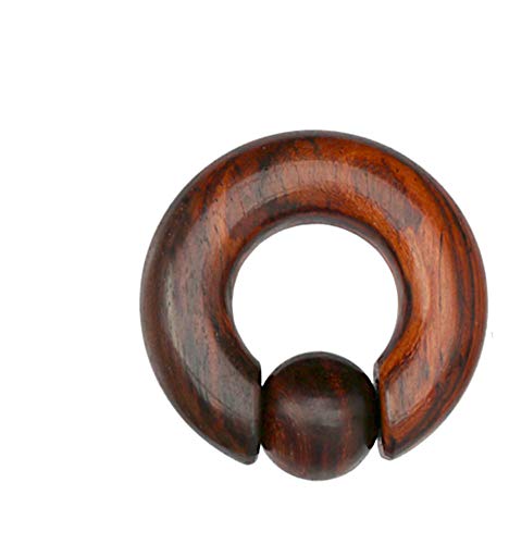 CHICNET Damen Herren Klemmkugel Ring Captive Bead Ball Closure Dehner Expander Ohr Piercing aus Narraholz Holz in braun, Plug Tunnel Größen 6mm bis 16mm 12 mm von CHICNET