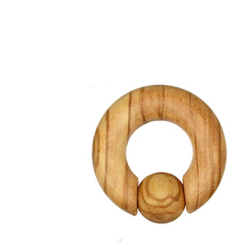CHICNET Damen Herren Klemmkugel Ring Captive Bead Ball Closure Dehner Expander Ohr Piercing aus Olivenholz Holz in hell braun, Plug Tunnel Größen 6mm bis 16mm 16 mm von CHICNET
