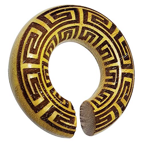 CHICNET Damen Herren Ohrgewicht Dehner Expander Ohr Piercing aus Jackfrucht Holz in Ocker braun, Ring Donut Dehnschnecke, Gravur griechisch eckige Spiralen, Größen 8mm - 20mm 08 mm CHICNET Damen Herren Ohrgewicht Dehner Expander Ohr Piercing aus Jackfrucht Holz in Ocker braun, Ring Donut Dehnschnecke, Gravur griechisch eckige Spiralen, Größen 8mm - 20mm 08 mm von CHICNET