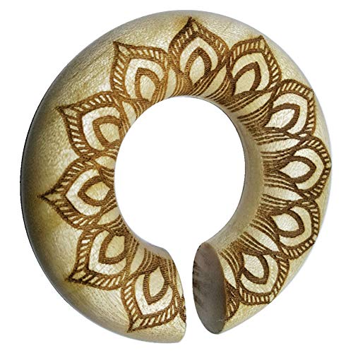 CHICNET Damen Herren Ohrgewicht Dehner Expander Ohr Piercing aus Krokodilholz Holz in hell braun, Ring Donut Dehnschnecke, Gravur Blüte, Größen 8mm - 20mm 10 mm von CHICNET