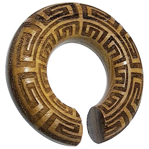 CHICNET Damen Herren Ohrgewicht Dehner Expander Ohr Piercing aus Teakholz Holz in braun, Ring Donut Dehnschnecke, Gravur griechisch eckige Spiralen, Größen 8mm - 20mm 12 mm von CHICNET