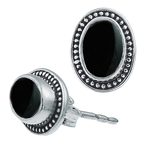 CHICNET Damen Herren Ohrstecker Ohrringe aus 925 Sterling Silber und Onyx Stein schwarz oval, Rand Zopfmuster Punkte CHICNET Damen Herren Ohrstecker Ohrringe aus 925 Sterling Silber und Onyx Stein schwarz oval, Rand Zopfmuster Punkte von CHICNET