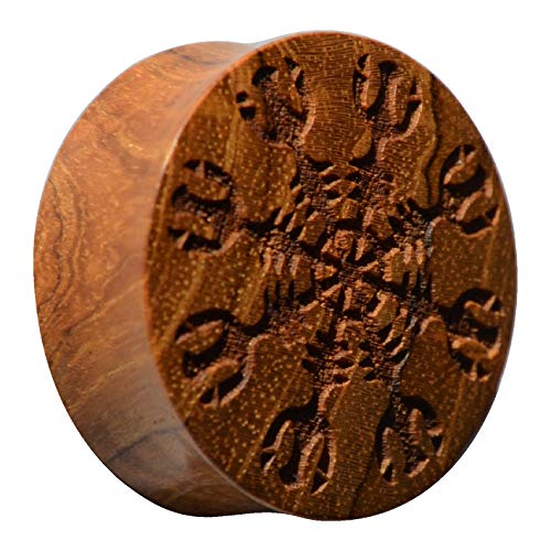 CHICNET Damen Herren Plug Flesh Tunnel Lobe Piercing Dehner aus Teakholz Holz, Gravur Awe Helm der Ehrfurcht, Double Flared, 22mm bis 30mm 12 mm von CHICNET