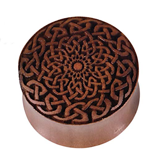 CHICNET Damen Herren Plug Flesh Tunnel Ohr Piercing Dehner aus Sawoholz Holz in rotbraun, Lasergravur geflochten Knotenmuster, Double Flared, 4mm bis 30mm CHICNET Damen Herren Plug Flesh Tunnel Ohr Piercing Dehner aus Sawoholz Holz in rotbraun, Lasergravur geflochten Knotenmuster, Double Flared, 4mm bis 30mm von CHICNET