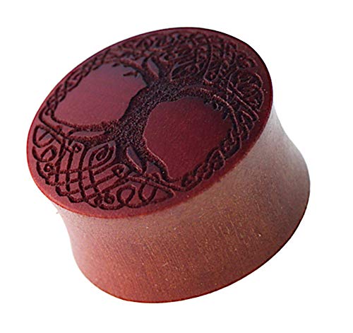 CHICNET Damen Herren Plug Flesh Tunnel Ohr Piercing aus Holz in braun, Baum des Lebens in Flechtrand, dunkle Lebensbaum Gravur, Double Flared, 4mm bis 30mm CHICNET Damen Herren Plug Flesh Tunnel Ohr Piercing aus Holz in braun, Baum des Lebens in Flechtrand, dunkle Lebensbaum Gravur, Double Flared, 4mm bis 30mm von CHICNET