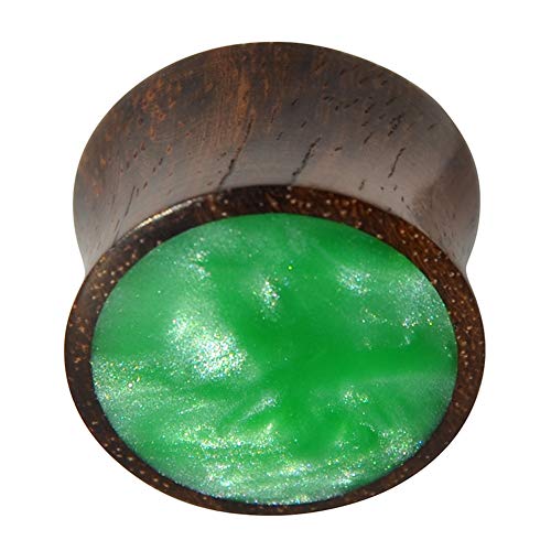 CHICNET Damen Herren Plug Piercing Flesh Tunnel Expander aus Sonoholz Holz mit Resin Inlay, grün schillernd, Double Flared, Dunkelbraun, 4mm bis 18mm CHICNET Damen Herren Plug Piercing Flesh Tunnel Expander aus Sonoholz Holz mit Resin Inlay, grün schillernd, Double Flared, Dunkelbraun, 4mm bis 18mm von CHICNET