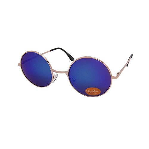 CHICNET Hochwertige Damen Herren Sonnenbrille Rundglas Hippie 40er Jahren Brille 400UV rund, runde Gläser, langer Steg, aus Metall und Acryl, verspiegelt und getönt (grün blau gold) von CHICNET