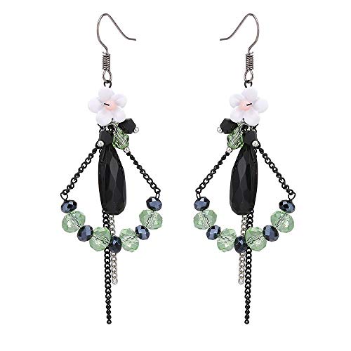 CHICNET Damen Ohrringe Ohrhänger Ohrschmuck aus Brass, Steinen, Perlen, facettiert, schwarz Mint grün, Blume weiß, Kettchen, Boho romantisch Vintage Gothic CHICNET Damen Ohrringe Ohrhänger Ohrschmuck aus Brass, Steinen, Perlen, facettiert, schwarz Mint grün, Blume weiß, Kettchen, Boho romantisch Vintage Gothic von CHICNET