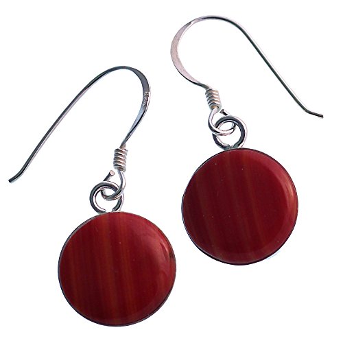 CHICNET Damen Ohrringe rot gelb gemasert Achatstein rund 925er Sterling Silber eingefasst 12 mm von CHICNET