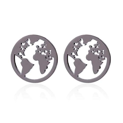 CHICNET Damen Ohrstecker Ohrringe Ohrschmuck aus Edelstahl, Weltkugel Weltkarte Welt Karte Erde Globus Reise 12mm, Silber schwarz Rosegold Gold, Vintage schwarz von CHICNET