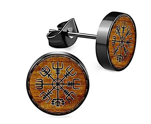 CHICNET Edelstahl Ohrstecker schwarz 8mm 10mm Viking Celtic Nordic Wikinger Norse keltisch Ohr Schmuck Chirurgenstahl Unisex weiß Tribal Männer Damen Herren Vegvisir braun von CHICNET