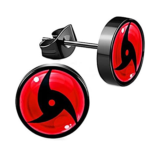 CHICNET Edelstahl Ohrstecker schwarz 8mm rot Sharingan Auge Anime Manga Ohr Schmuck Chirurgenstahl Unisex Männer Damen Herren Itachi von CHICNET