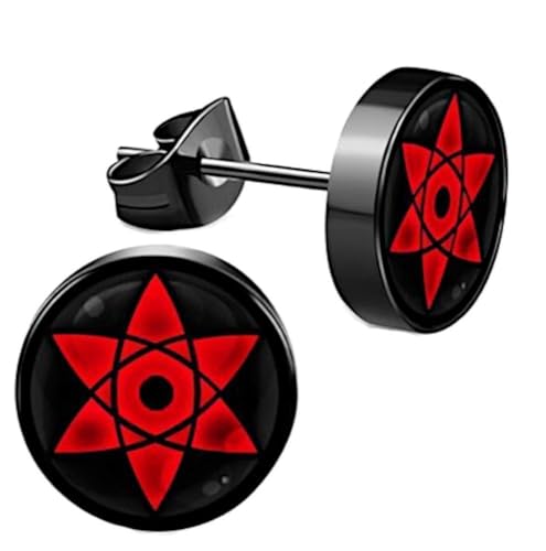 CHICNET Edelstahl Ohrstecker schwarz 8mm rot Sharingan Auge Anime Manga Ohr Schmuck Chirurgenstahl Unisex Männer Damen Herren Sasuke von CHICNET