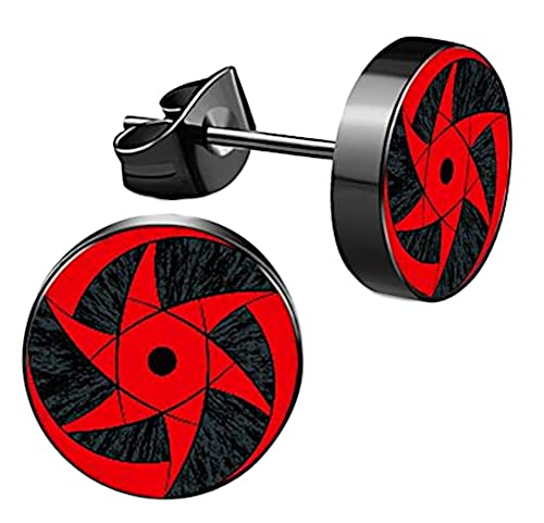 CHICNET Edelstahl Ohrstecker schwarz 8mm rot Sharingan Auge Anime Manga Ohr Schmuck Chirurgenstahl Unisex Männer Damen Herren Stern von CHICNET