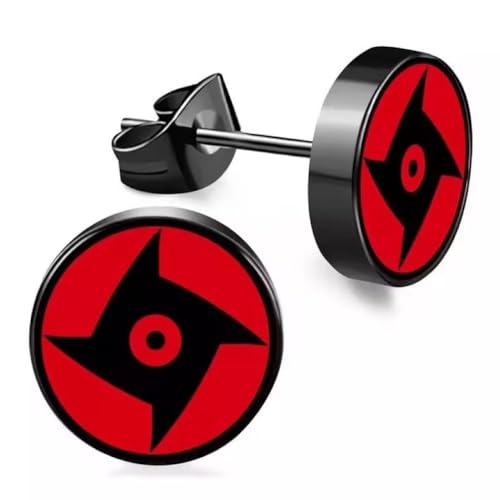 CHICNET Edelstahl Ohrstecker schwarz 8mm rot lila Sharingan Auge Rinnegan Anime Manga Ohr Schmuck Chirurgenstahl unisex Männer Damen Herren (Shisui) von CHICNET