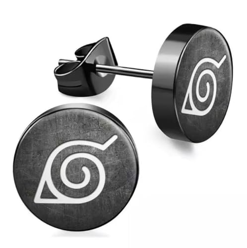 CHICNET Edelstahl Ohrstecker schwarz 8mm rot lila Sharingan Auge Rinnegan Anime Manga Ohr Schmuck Chirurgenstahl Unisex Männer Damen Herren Konoha Leaf Village von CHICNET