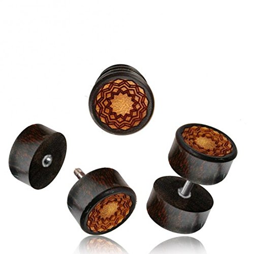 CHICNET Fake Holz Plug Tamarinde Jackfrucht Stern Inlay geschnitzt Edelstahl Organic Tribal von CHICNET