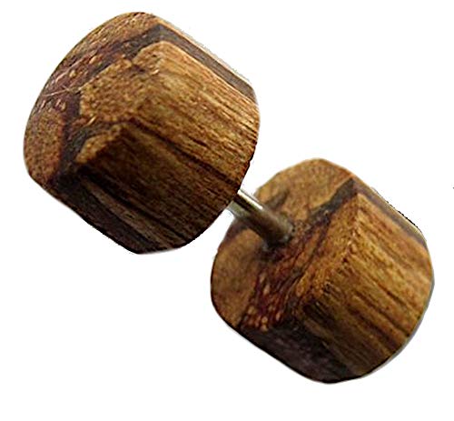 CHICNET Fake Holzplug Holz 8mm Plug Lobe Piercing Edelstahl Stift 1mm rund kantig Maserung | Unisex Holzplugs Damen Herren Dehner Expander braun schwarz Punkte hell Ohrstecker Dehnstab (Zebraholz) von CHICNET