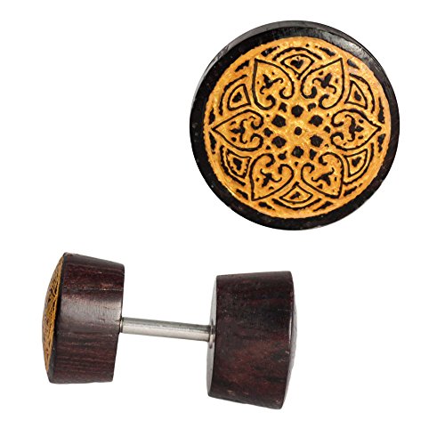 CHICNET Fake Holzplug dunkel Plug Piercing Edelstahl Holz golden Uhu tibetanisches Om Schmetterling Shrivatsa Mandala Endlosknoten Symbole Buddhismus | Unisex Holzplugs für Männer Frauen Mandala CHICNET Fake Holzplug dunkel Plug Piercing Edelstahl Holz golden Uhu tibetanisches Om Schmetterling Shrivatsa Mandala Endlosknoten Symbole Buddhismus | Unisex Holzplugs für Männer Frauen Mandala von CHICNET