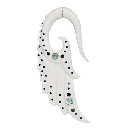 CHICNET Fake Piercing Bone handgeschnitzt weiß Spiralen Sterne Dehner Ohrstecker Ohrring Spike | Unisex Ohr Schmuck Edelstahl Männer Frauen Expander Lobe Tribal Organic Knochen (Flügle rechts) von CHICNET