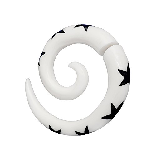 CHICNET Fake Piercing Bone handgeschnitzt weiß Spiralen Sterne Dehner Ohrstecker Ohrring Spike | Unisex Ohr Schmuck Edelstahl Männer Frauen Expander Lobe Tribal Organic Knochen (Spirale) von CHICNET