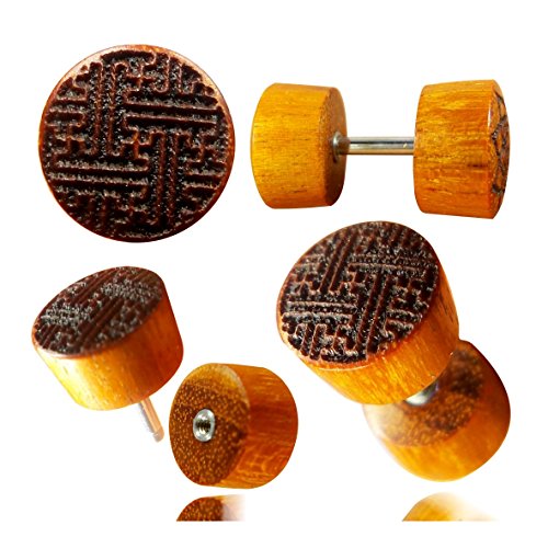 CHICNET Fake Plug Blutholz Symbol Piercing Edelstahl Holz rot braun Om Blume des Lebens Baum Stern Labyrinth Maske Raute Pentagramm | Unisex Holzplugs Damen Herren Lobe Dehner Expander Labyrinth CHICNET Fake Plug Blutholz Symbol Piercing Edelstahl Holz rot braun Om Blume des Lebens Baum Stern Labyrinth Maske Raute Pentagramm | Unisex Holzplugs Damen Herren Lobe Dehner Expander Labyrinth von CHICNET