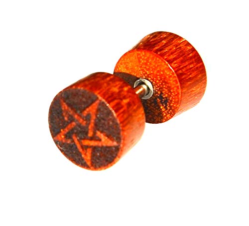 CHICNET Fake Plug Blutholz Symbol Piercing Edelstahl Holz rot braun Om Blume des Lebens Baum Stern Labyrinth Maske Raute Pentagramm | Unisex Holzplugs Damen Herren Lobe Dehner Expander Pentagramm von CHICNET