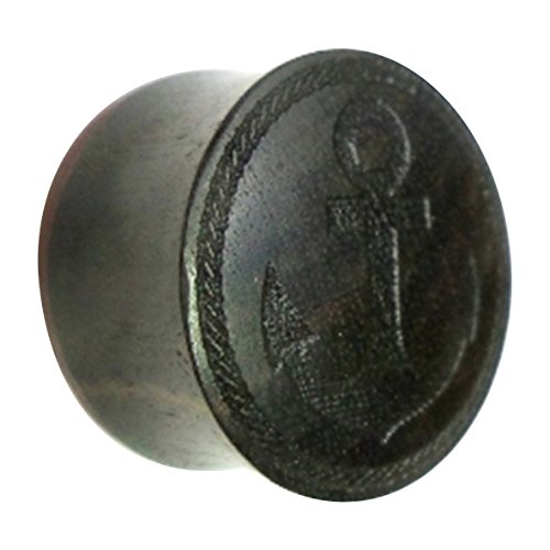 CHICNET Flesh Plug Ebenholz Anker Seil Ring Double Flared Lobe Dehner schwarz Gravur dunkel braun Expander| Unisex Piercing Damen Herren Meer | Organic Holz Ohrring Ohrstecker 14 mm von CHICNET