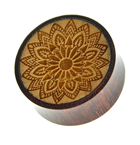 CHICNET Flesh Plug Holz Dahlie hell dunkel double flared Blume Mandala Schneeflocke Tunnel Expander Dehner Ohr Piercing Damen Herren 14 mm von CHICNET